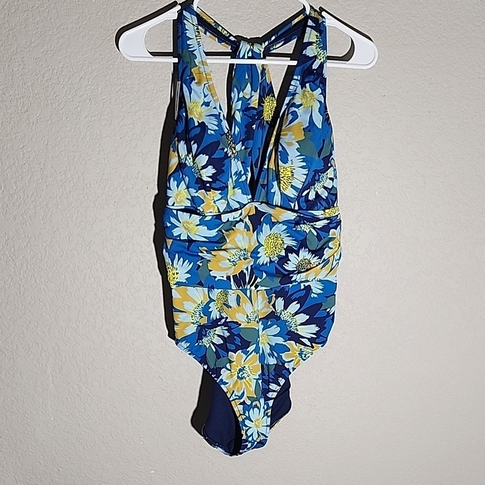 Adore Me Swimsuit Women Size 0X Floral One Piece Blue Yellow